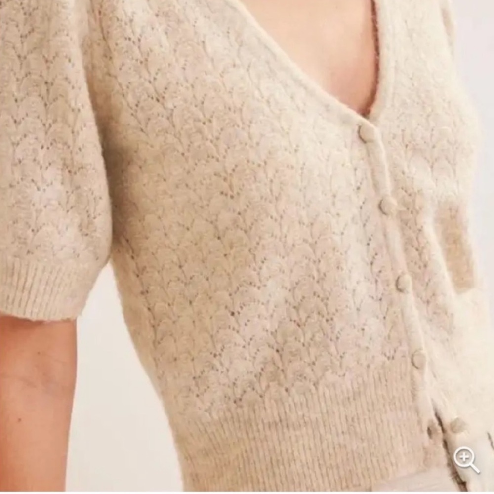 BODEN Pointelle Wool Blend Cardigan In Oatmeal Melange Size Medium - Picture 2 of 7